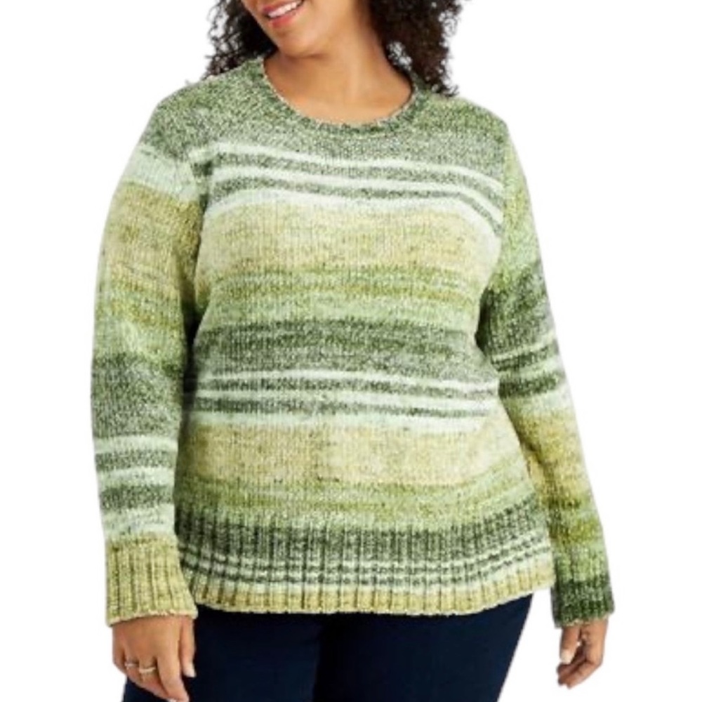 STYLE CO STRIPED SPACE-DYE SWEATER WHIMSY OLIVE XL